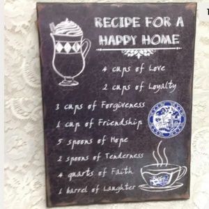 Blue Willow Recipe for a Happy Home.  16in x 12in This is a beautiful, wall hang